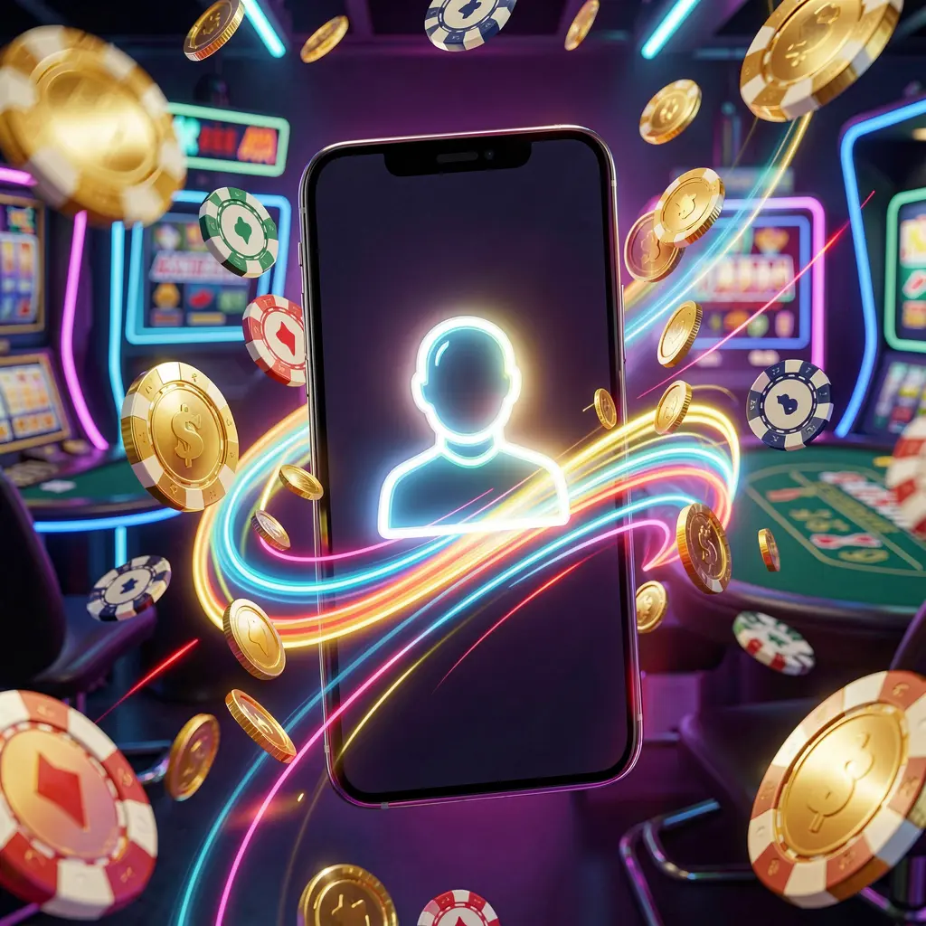 GL 666 fast casino login banner featuring a smartphone with a bright user icon, speed light trails, and golden coins and chips flying around in a modern neon casino style